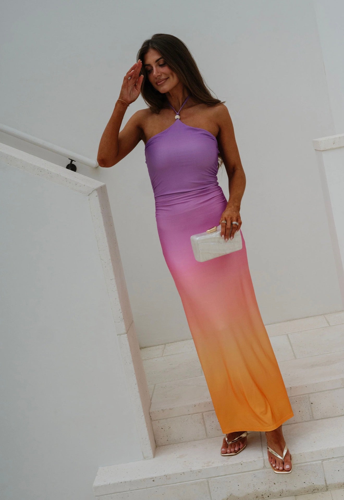 FORE | Ombre Halter Beaded Maxi Dress