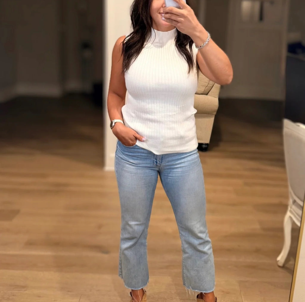 White Ribbed Sweater Tank