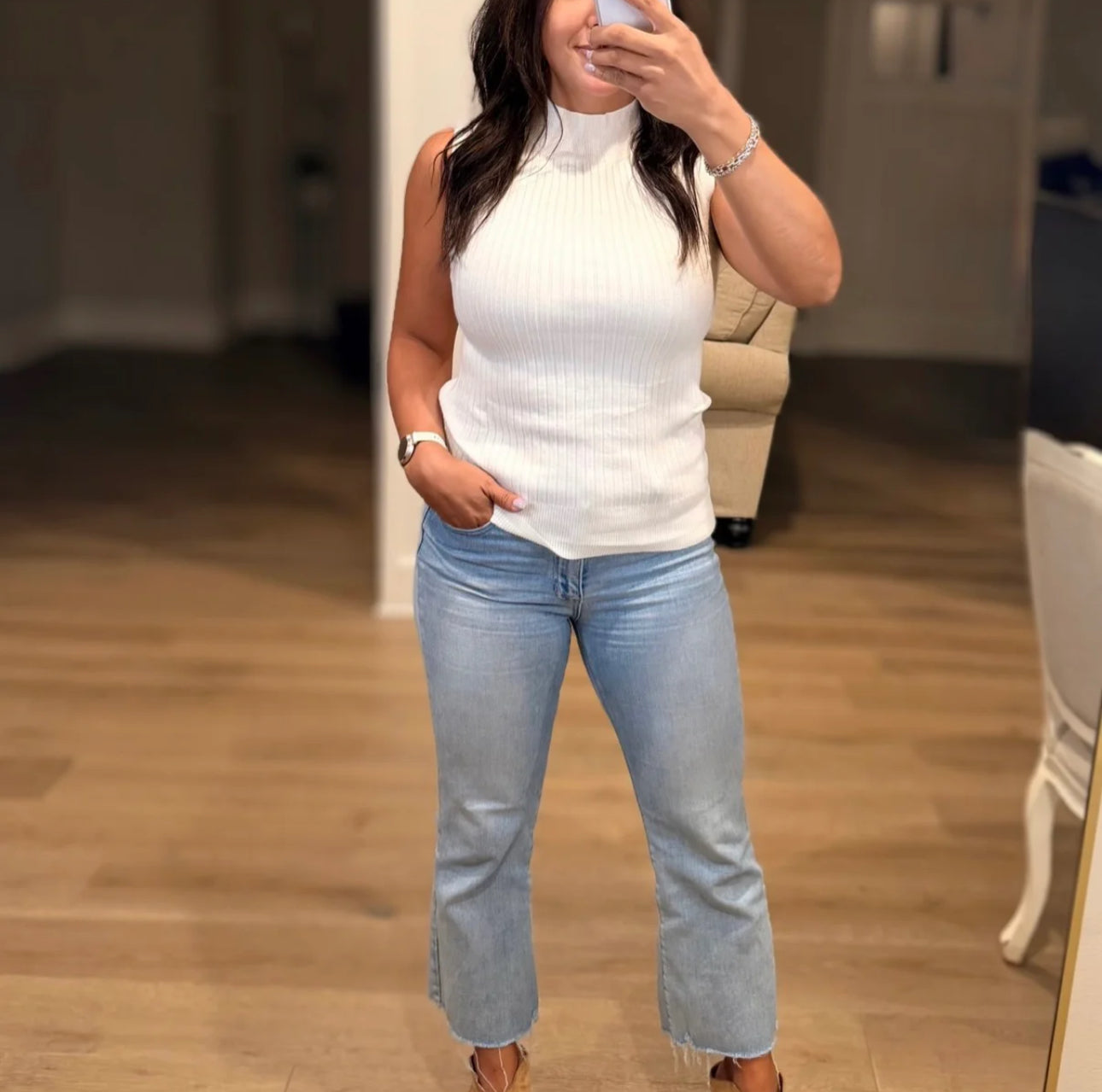 White Ribbed Sweater Tank