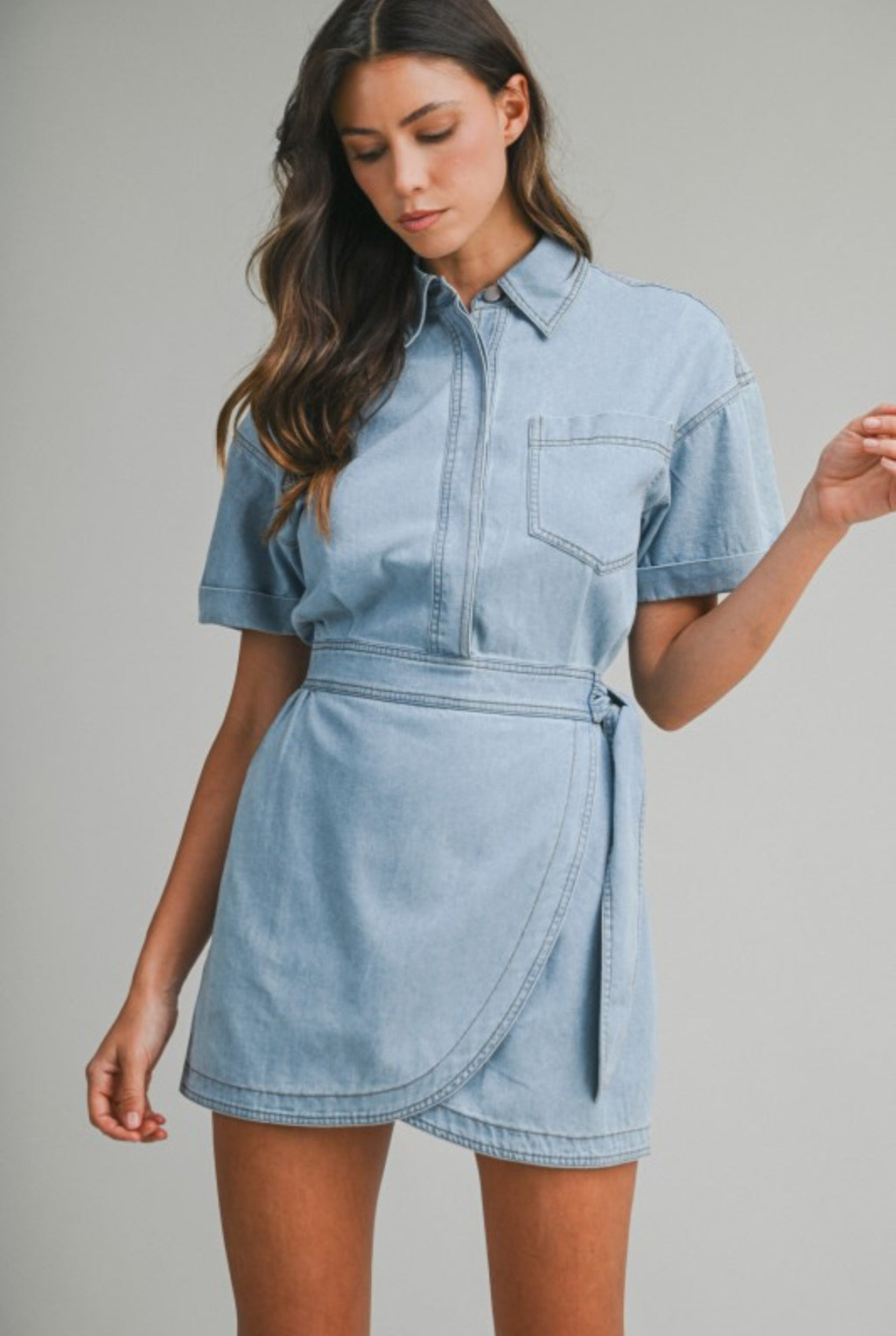 Denim Wrap-Style Mini Dress
