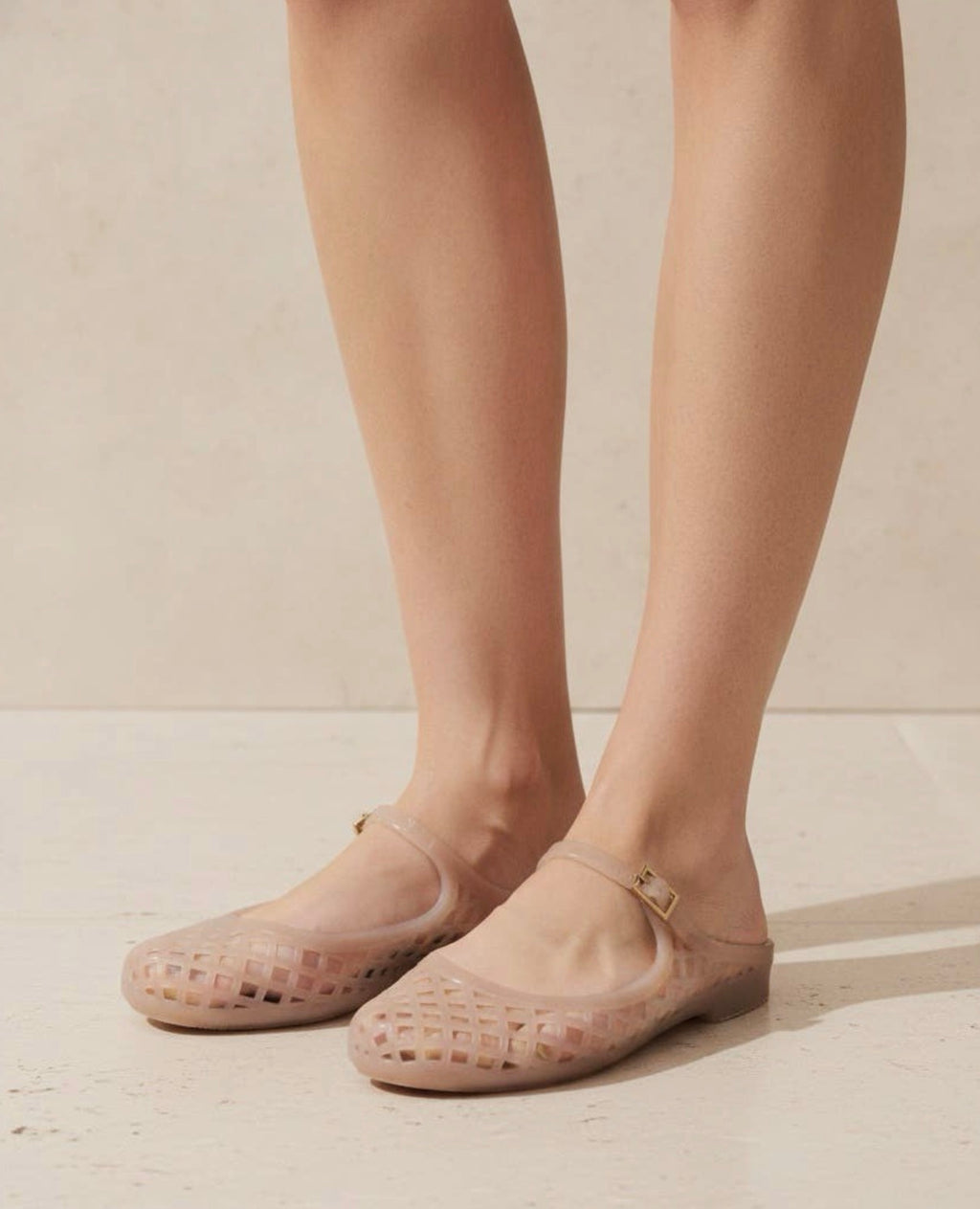 CCOCCI NEMO Jelly Mary Jane Flats with Woven Lattice Mesh Design - Pink
