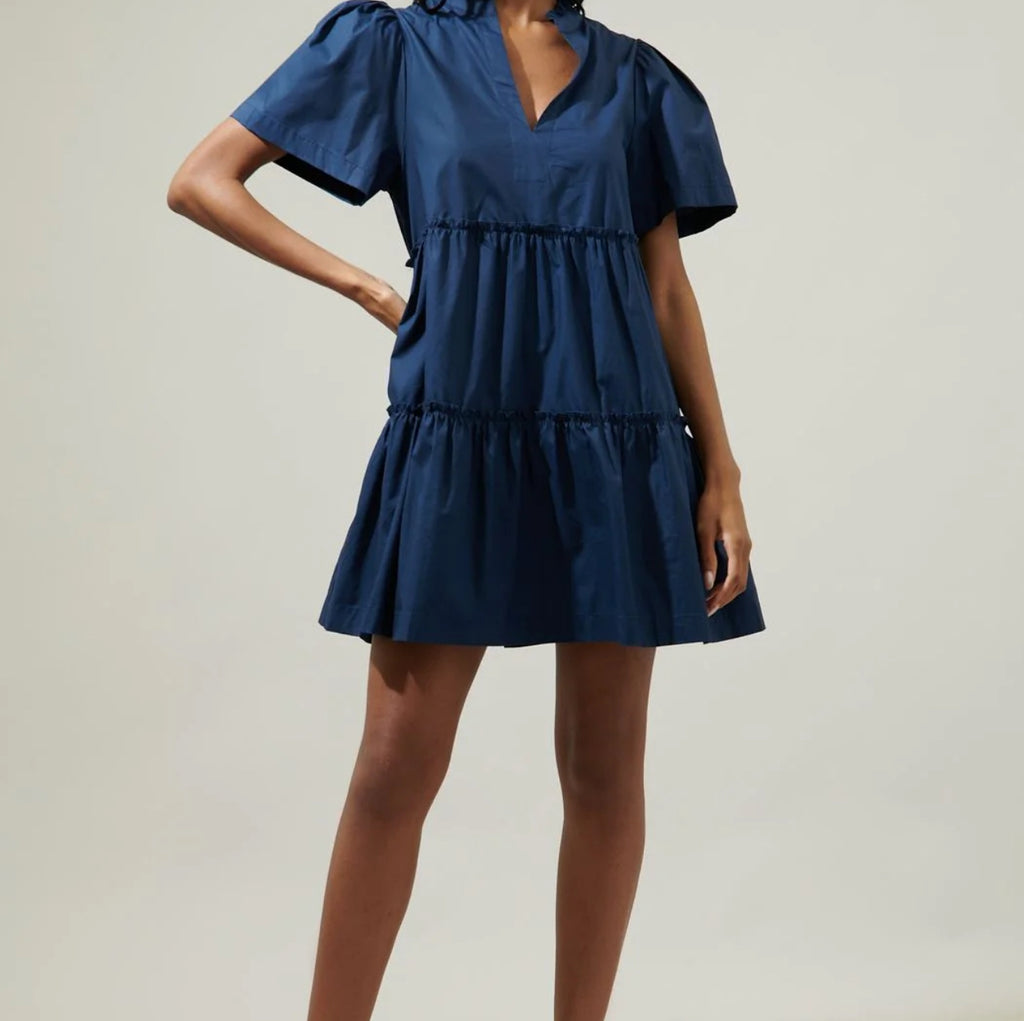 Sugarlips Navy Tiered Babydoll Dress