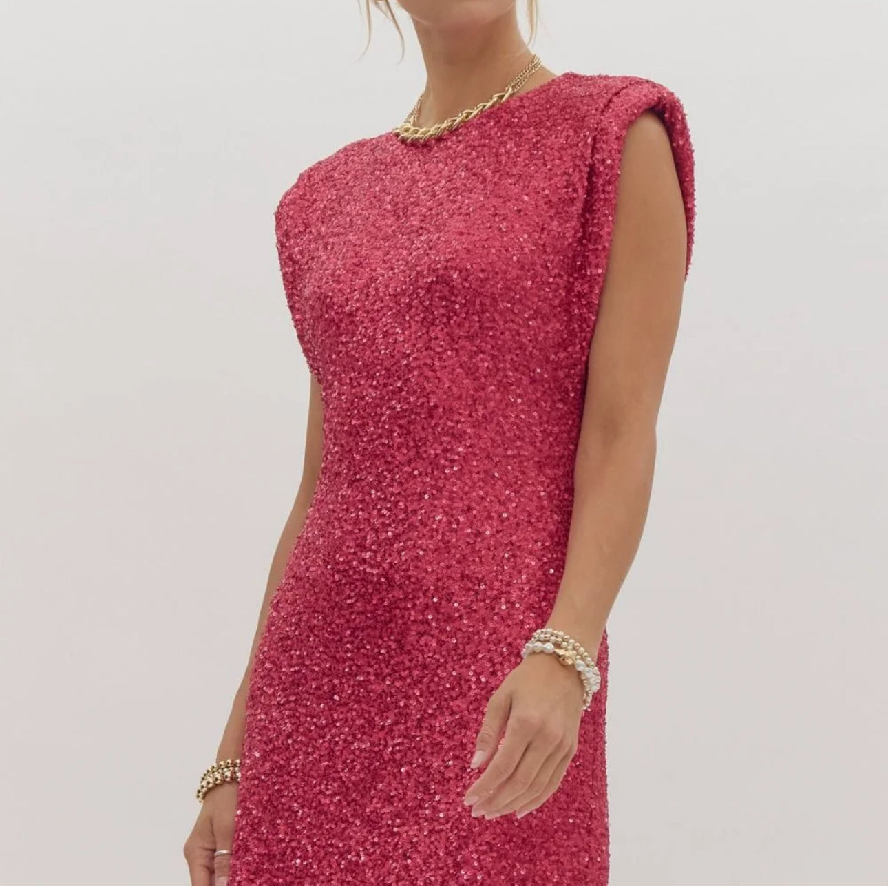 Entro Fuchsia Sequin Shoulder Detail Mini Dress