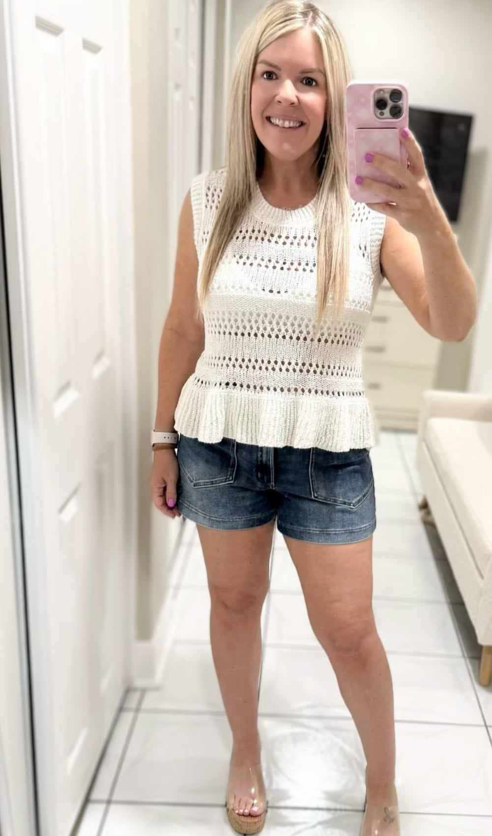 Sadie & Sage Lucinda Peplum Sweater Tank – White Knit Women’s Top