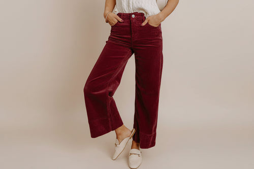 Burgundy High-Waist Wide Leg Pants
