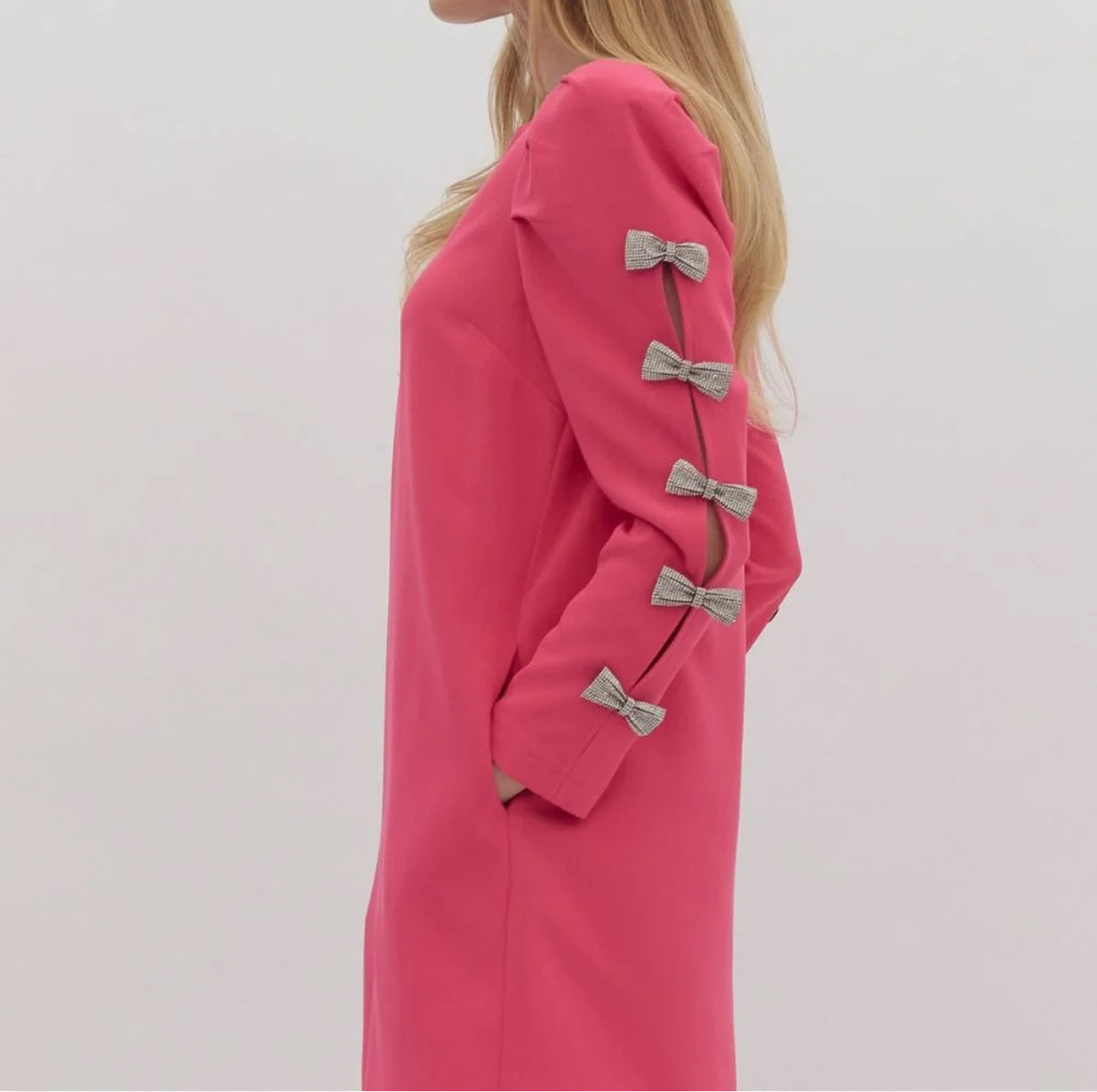 Entro Bow Accent Slit V-Neck Mini Dress