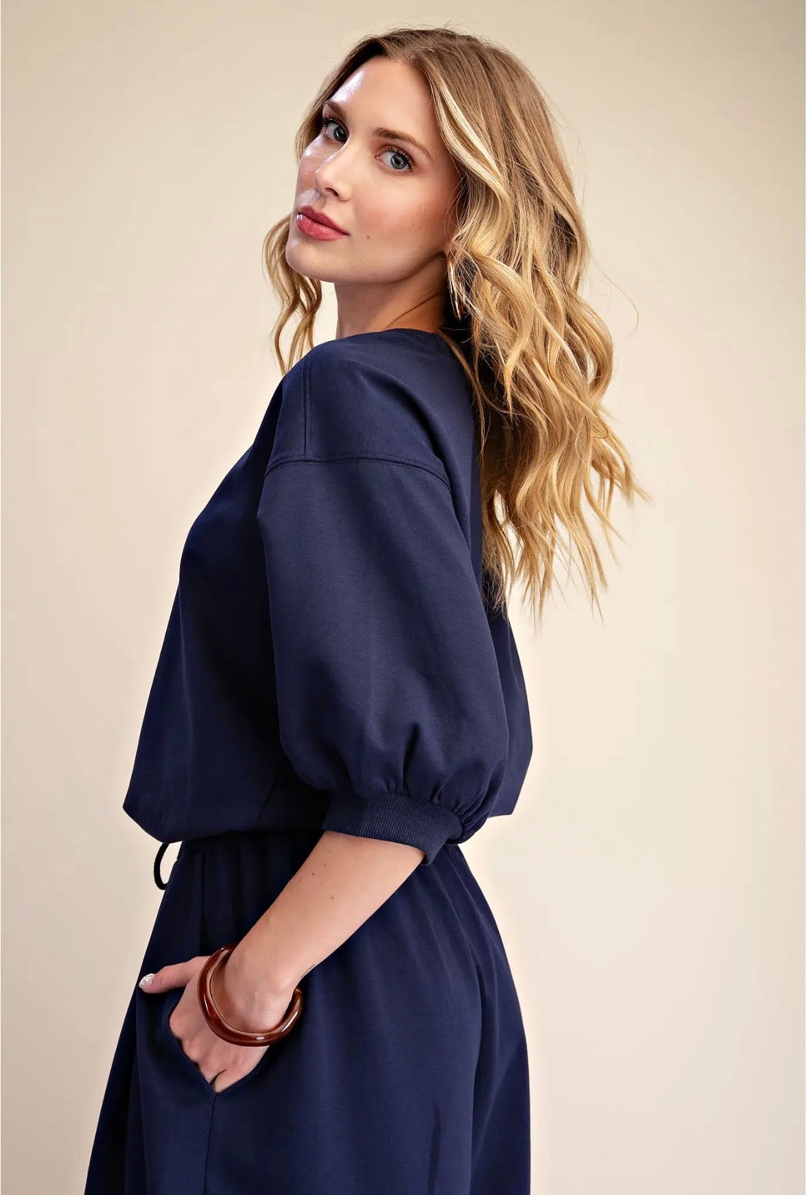 Glam | Bubble Sleeve Top and Wide Leg Pants Set
