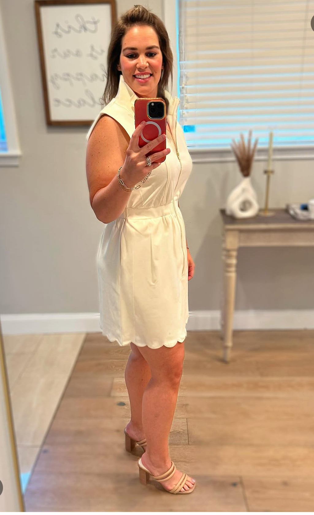 Women’s Solid Sleeveless Mini Dress with Scallop Collar