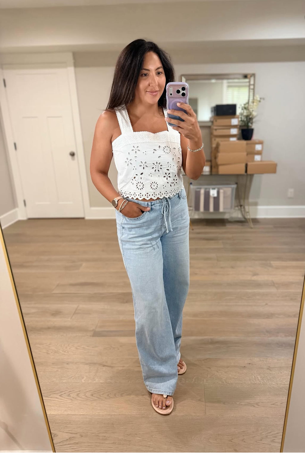 Camellia Eyelet Lace Sleeveless Blouse | Feminine Cotton Summer Tank Top