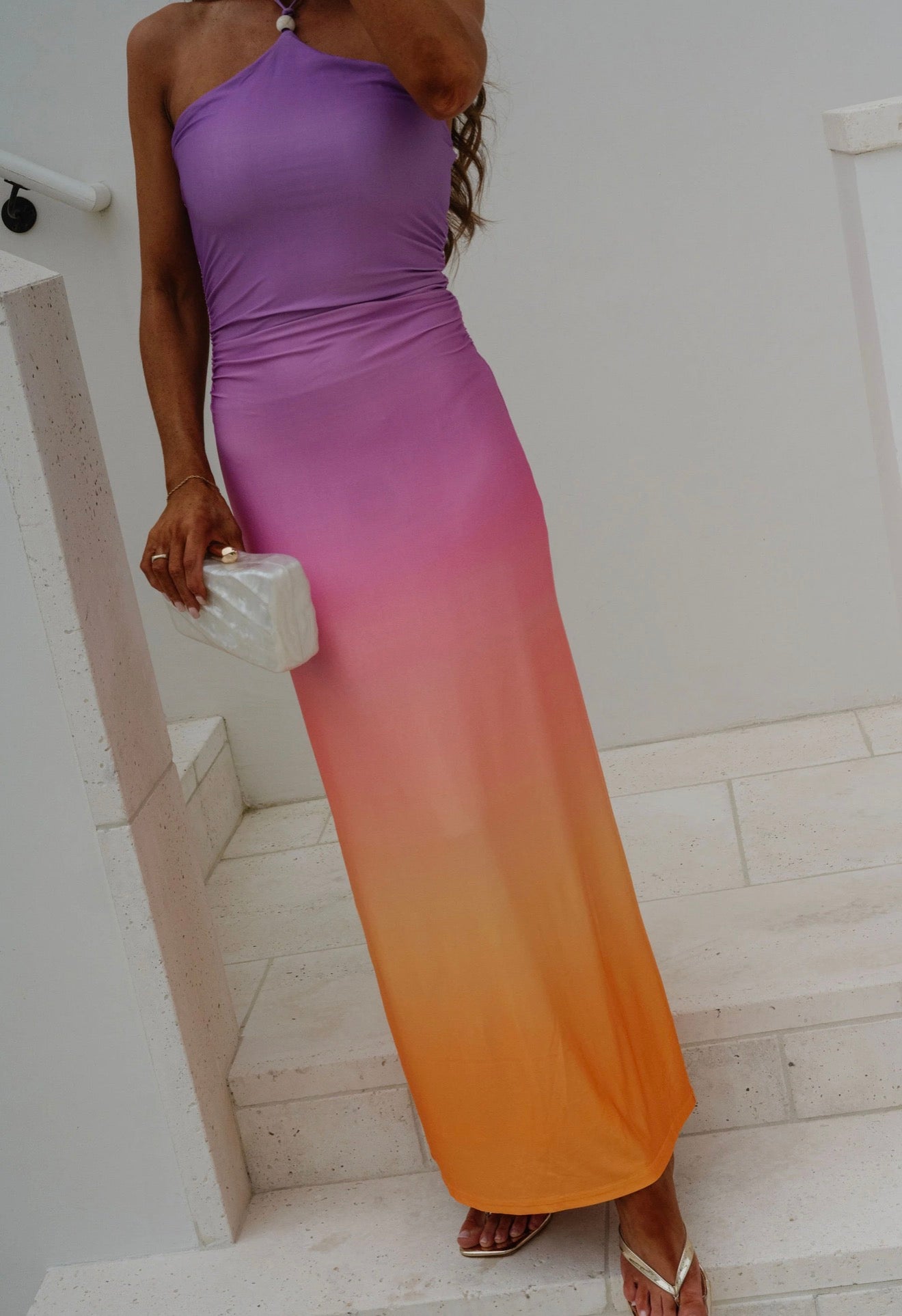 FORE | Ombre Halter Beaded Maxi Dress