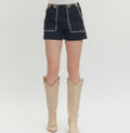 ENTRO | Black Contrast Stitch High Waist Shorts