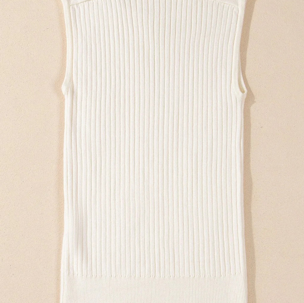 White Ribbed Sweater Tank