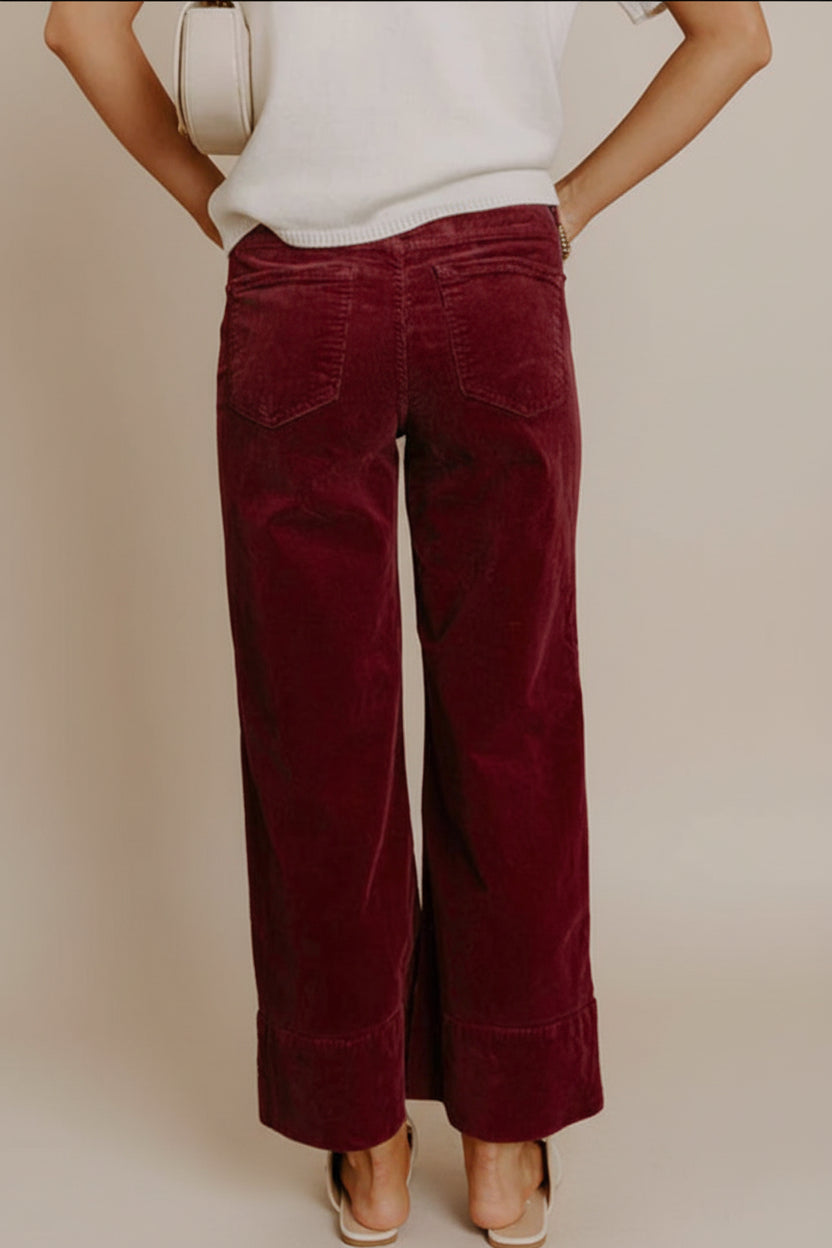 Burgundy High-Waist Wide Leg Pants