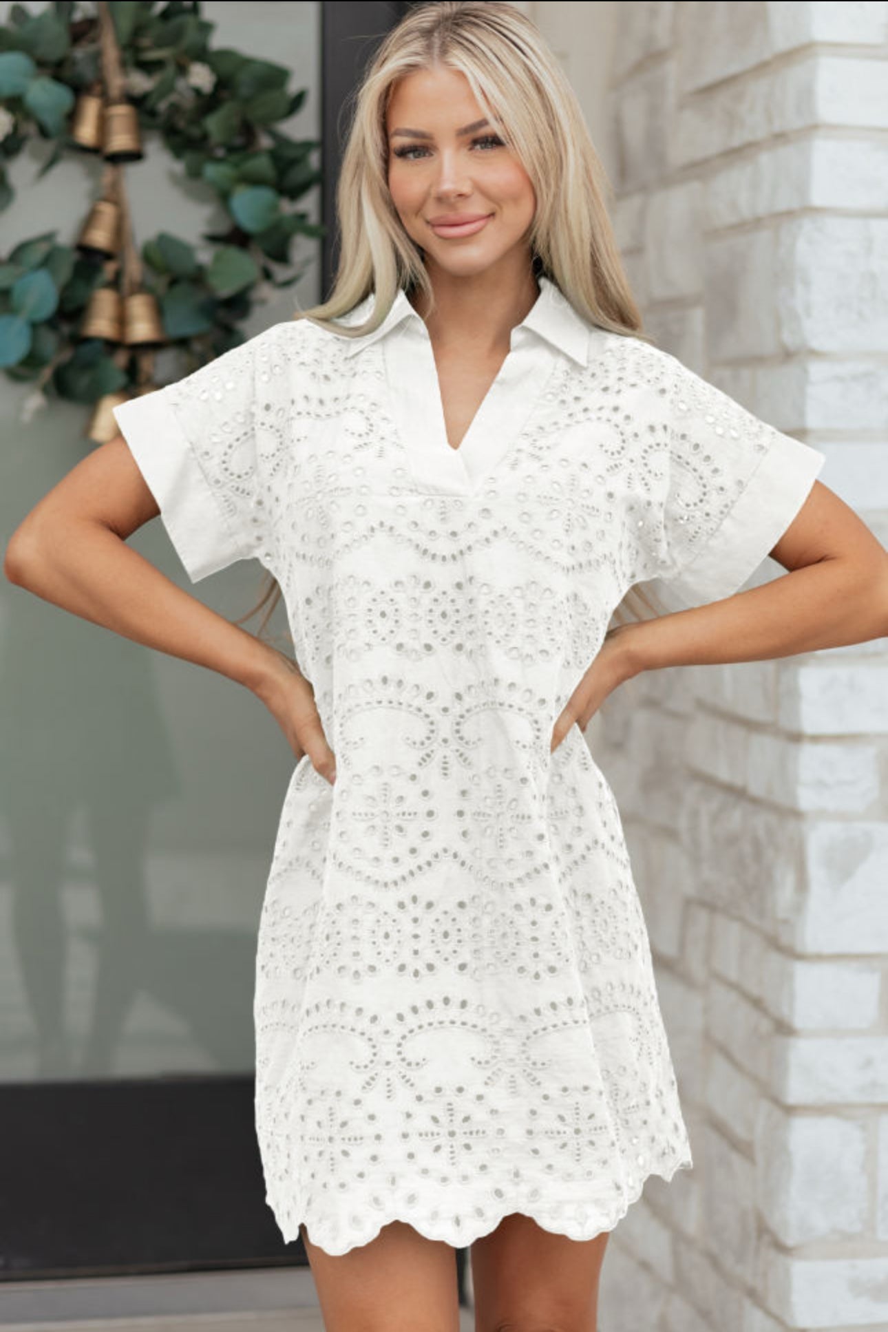 White Eyelet Embroidered Mini Dress