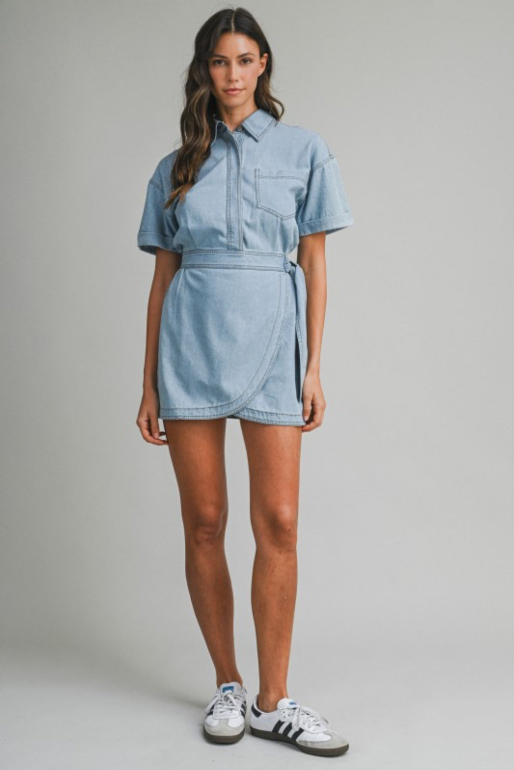 Denim Wrap-Style Mini Dress