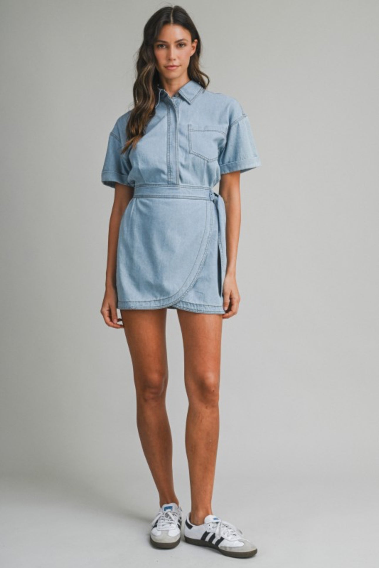 Denim Wrap-Style Mini Dress