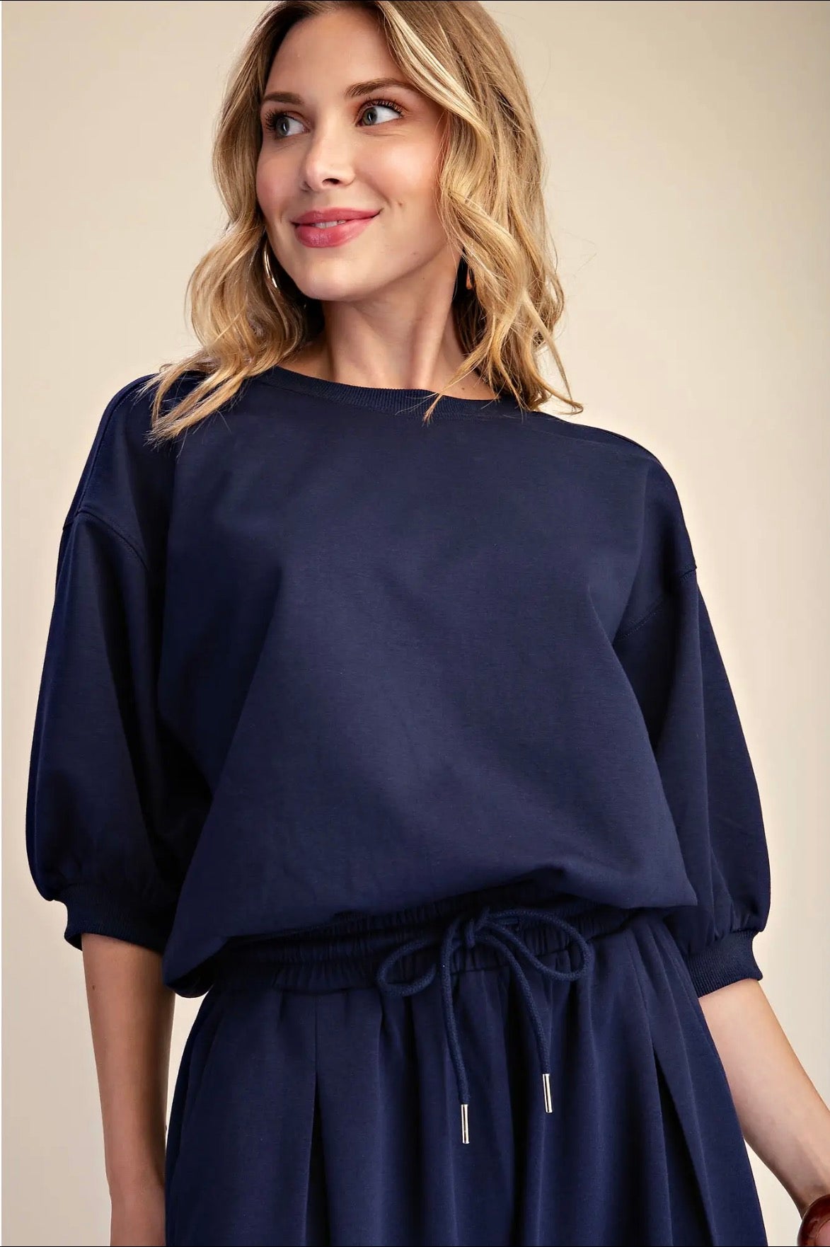Glam | Bubble Sleeve Top and Wide Leg Pants Set