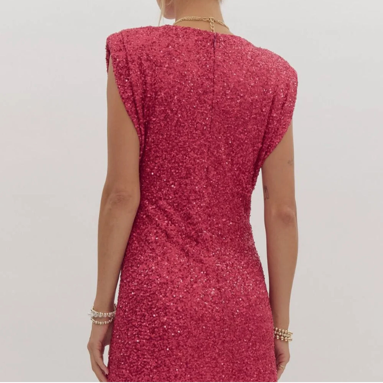 Entro Fuchsia Sequin Shoulder Detail Mini Dress
