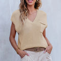 Beige V-Neck Pocket Sweater Top
