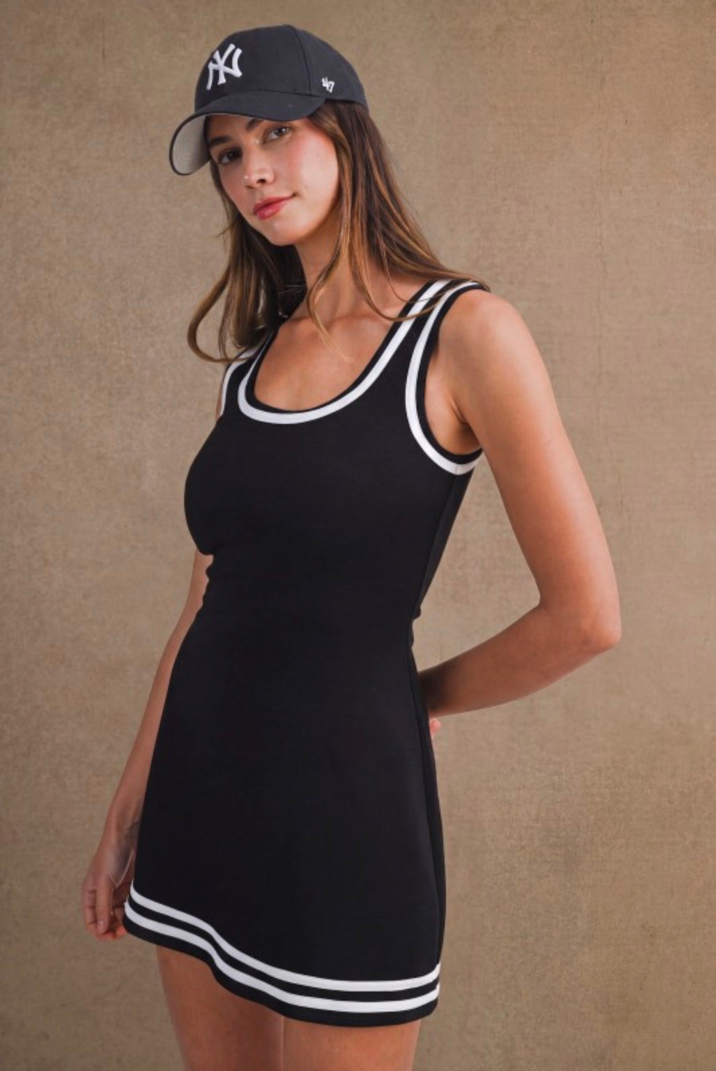 Mable | Black Scuba Contrast Trim Sleeveless Mini Dress with Shorts