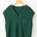 Green V-Neck Pocket Sweater Top | Large