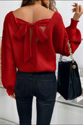 Red V Neck Top with Knotted Back