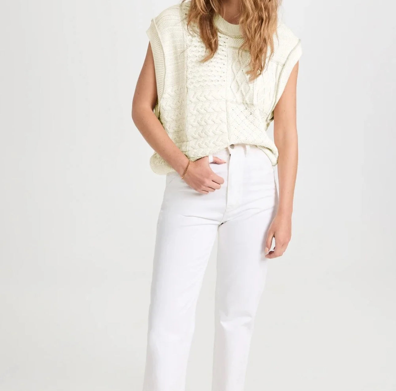 White Cable Knit Sweater Tank | Large