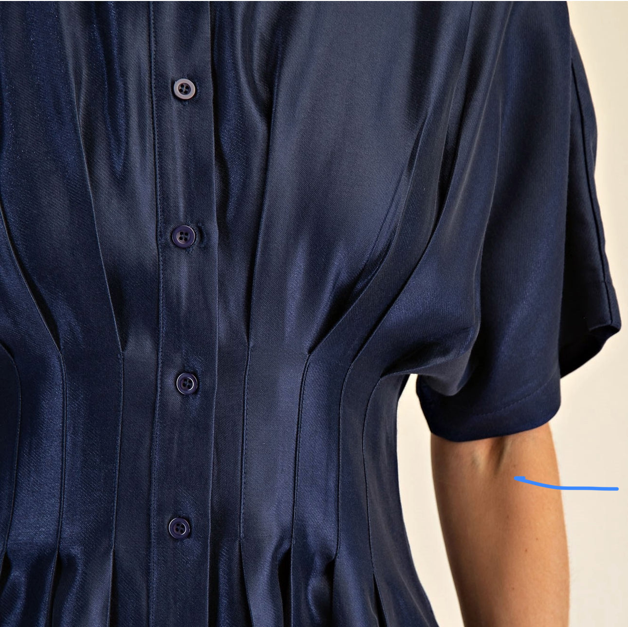 Glam Navy Button Down Pleated Mini Dress