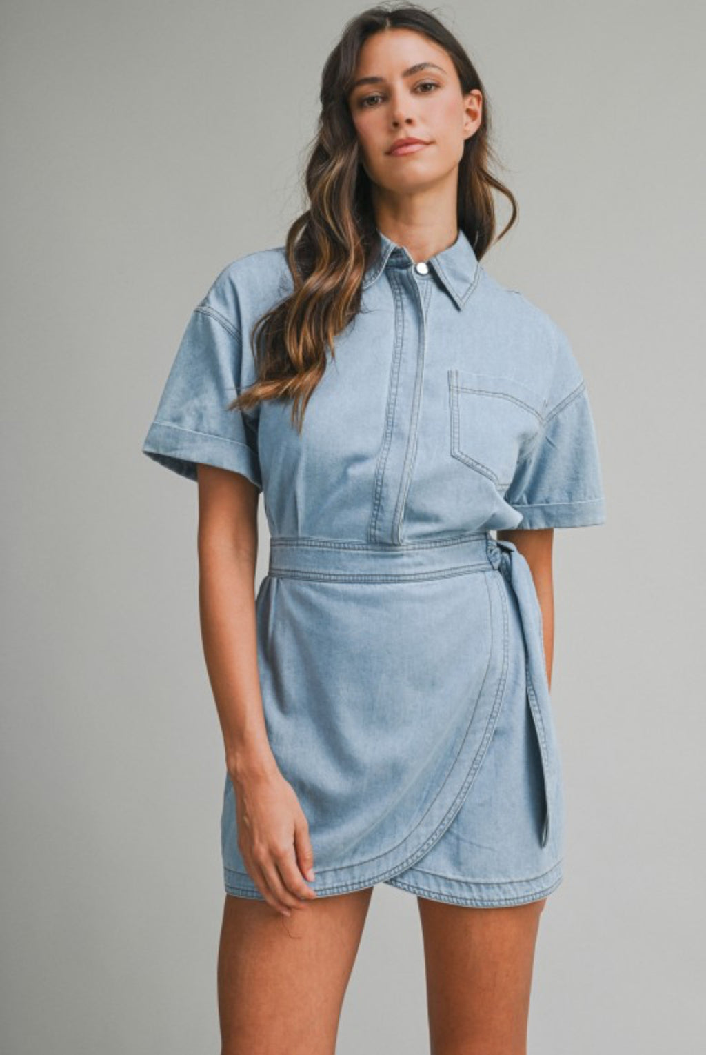 Denim Wrap-Style Mini Dress