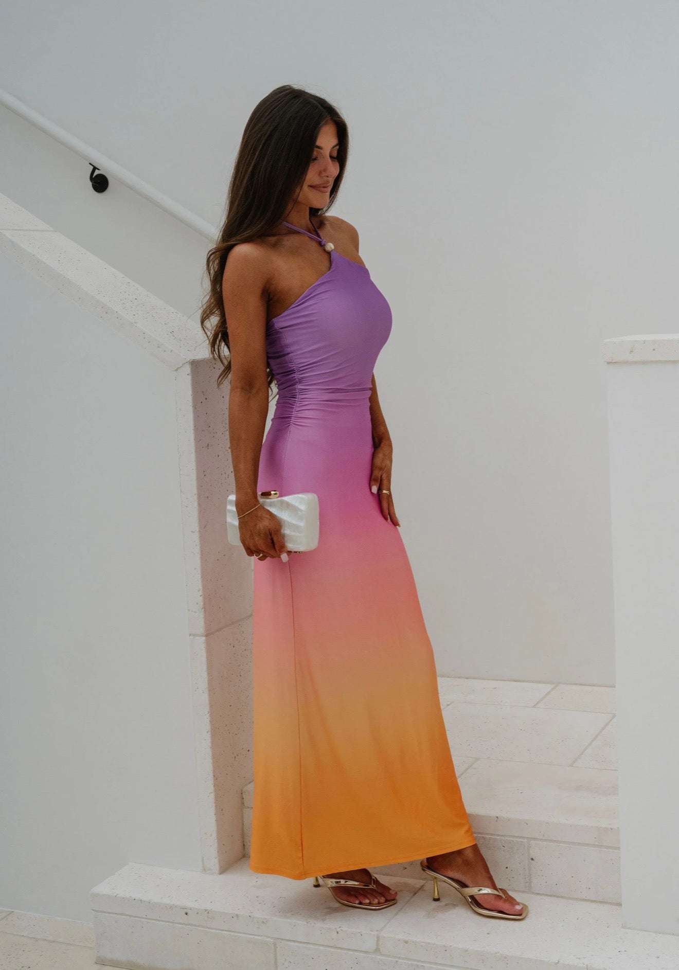 FORE | Ombre Halter Beaded Maxi Dress