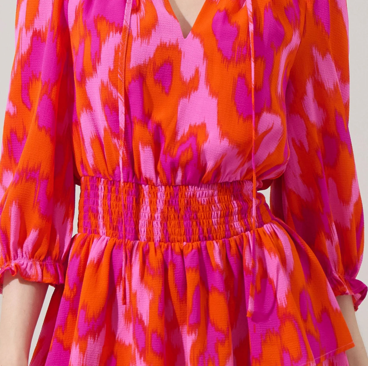 Sugarlips Floral Abstract Smocked Tiered Mini Dress