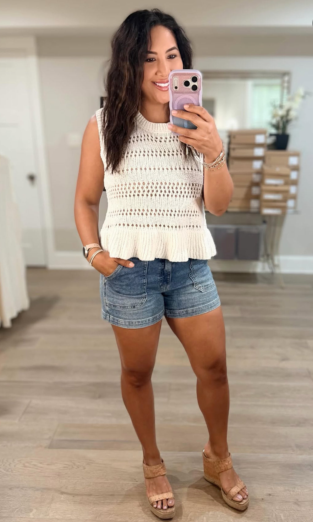 Sadie & Sage Lucinda Peplum Sweater Tank – White Knit Women’s Top