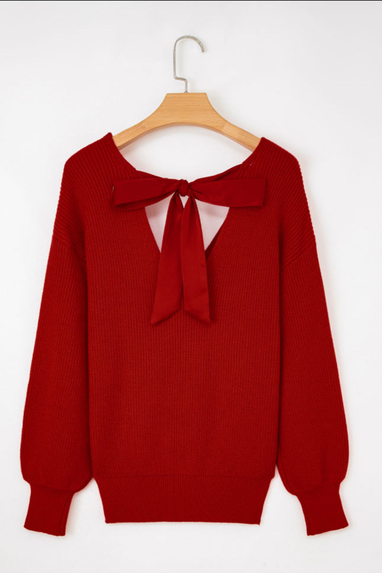 Red V Neck Top with Knotted Back
