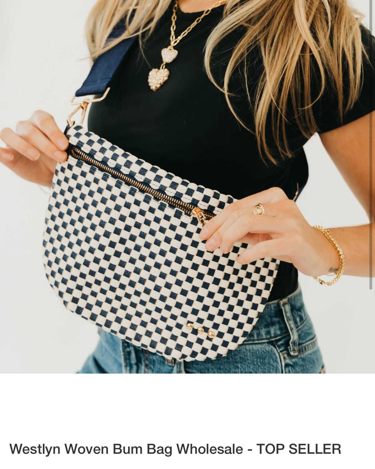 PreSale| Pretty Simple Westlyn Woven Bum Bag Wholesale - TOP SELLER: Navy Checkered