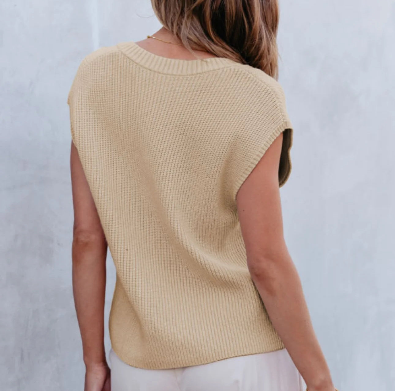 Beige V-Neck Pocket Sweater Top