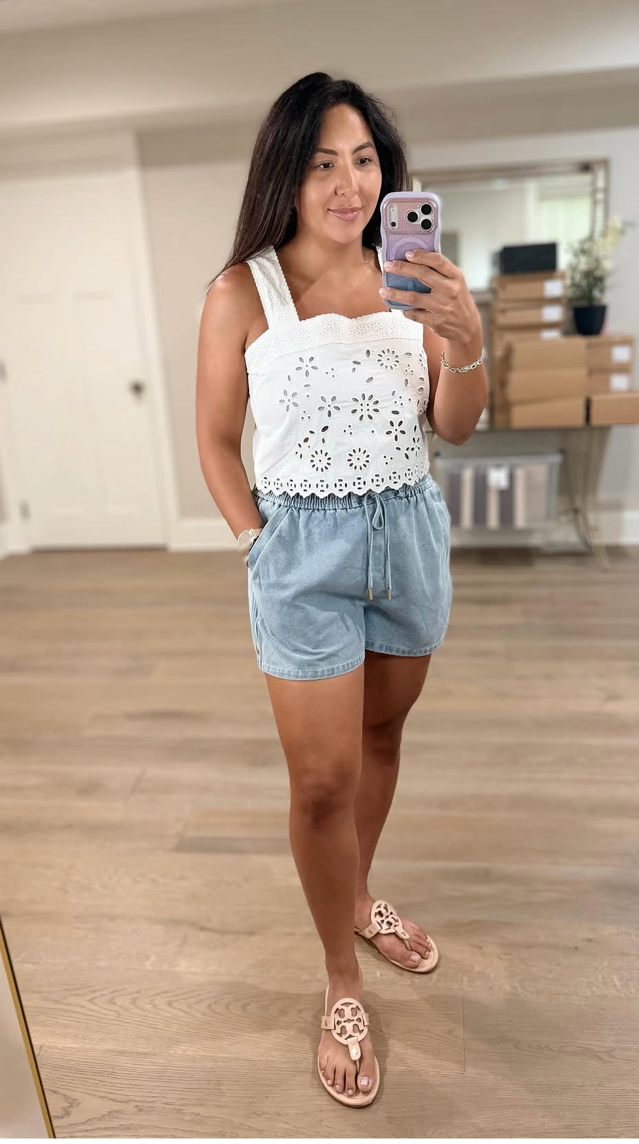 Camellia Eyelet Lace Sleeveless Blouse | Feminine Cotton Summer Tank Top