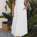 Spaghetti Strap High Waisted Maxi Dress | Beige Stripe