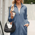 Slate Blue Zip-Up Sweatshirt Dress