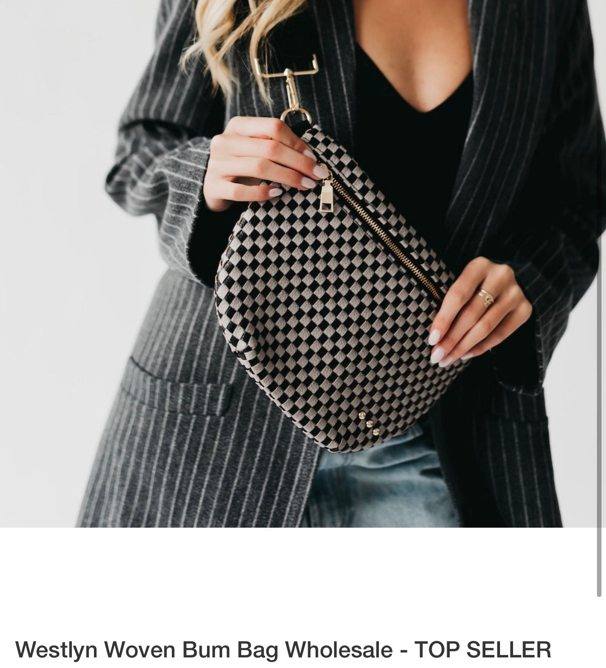 PreSale| Pretty Simple Westlyn Woven Bum Bag Wholesale - TOP SELLER: Checkered Black/Grey