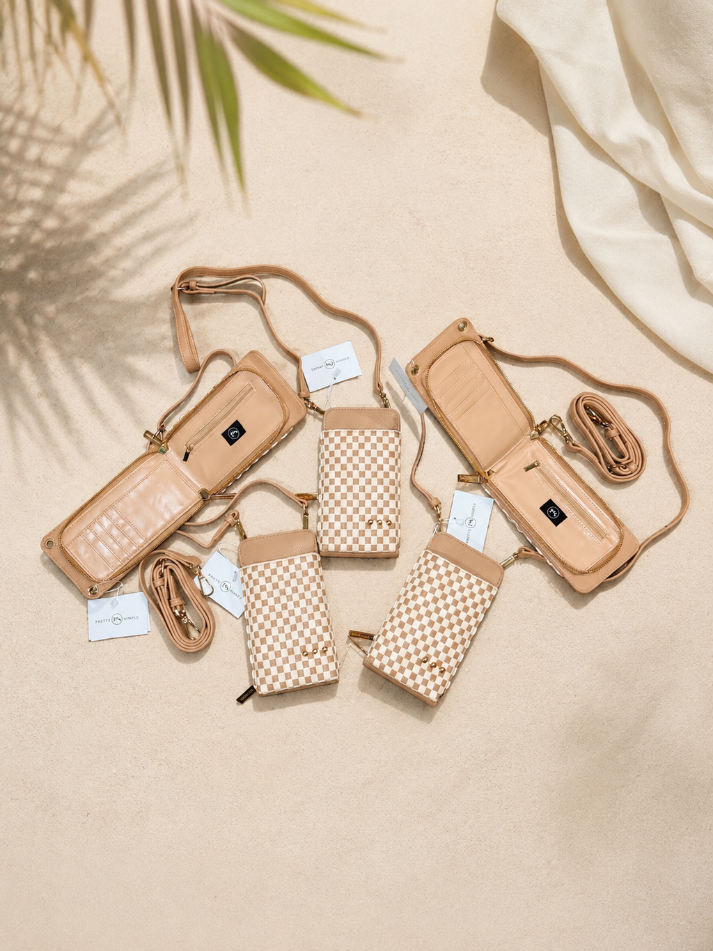 Pretty Simple Woven Double Duty Phone Bag • Checkered Tan