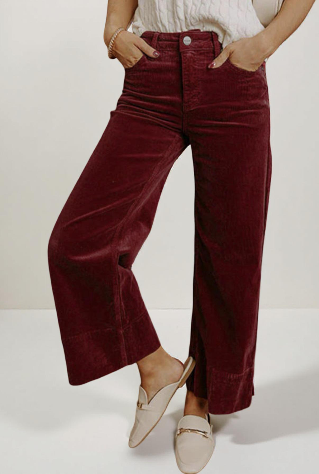 Burgundy High-Waist Wide Leg Pants