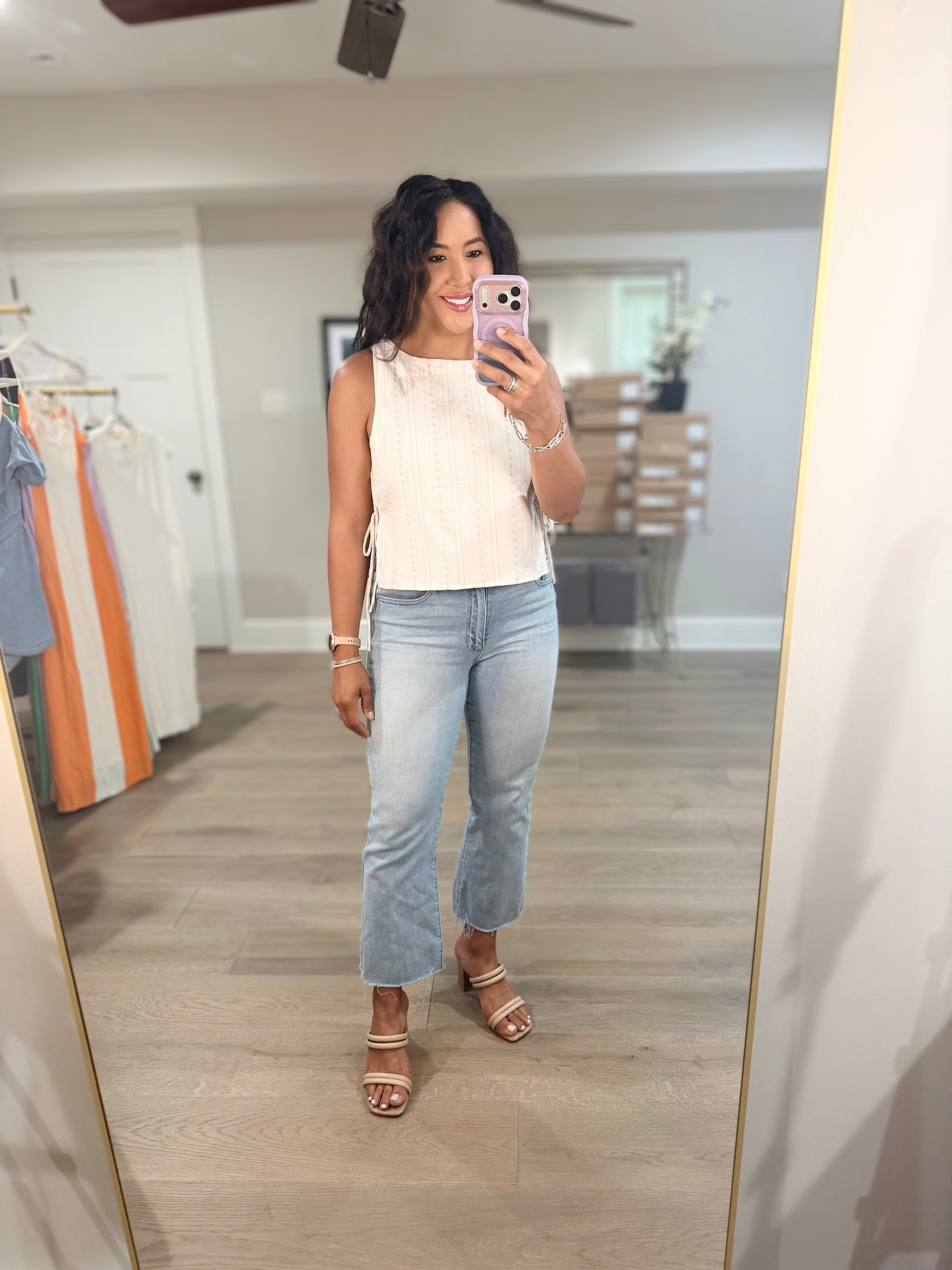Heartland Side Tie Sleeveless Top: Cream Multi Floral Tank