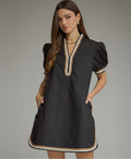 ENTRO | Black and Gold Puff Sleeve Mini Dress