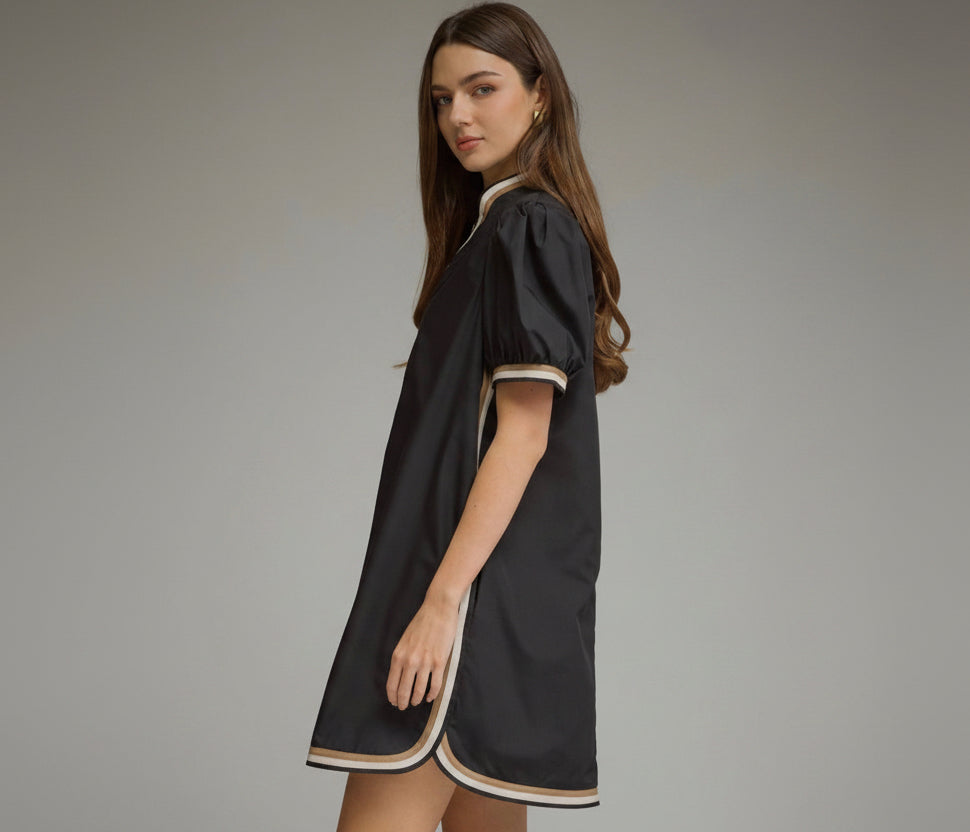 ENTRO | Black and Gold Puff Sleeve Mini Dress