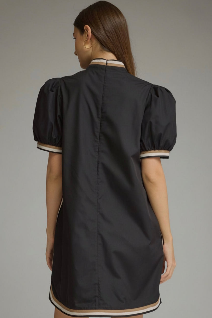 ENTRO | Black and Gold Puff Sleeve Mini Dress