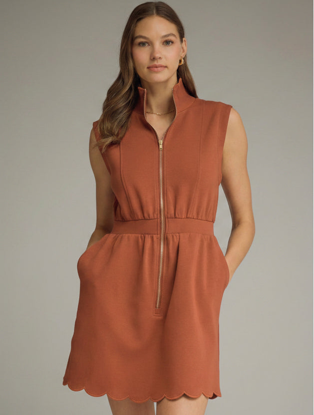 ENTRO | Women’s Solid Sleeveless Mini Dress with Scallop Collar