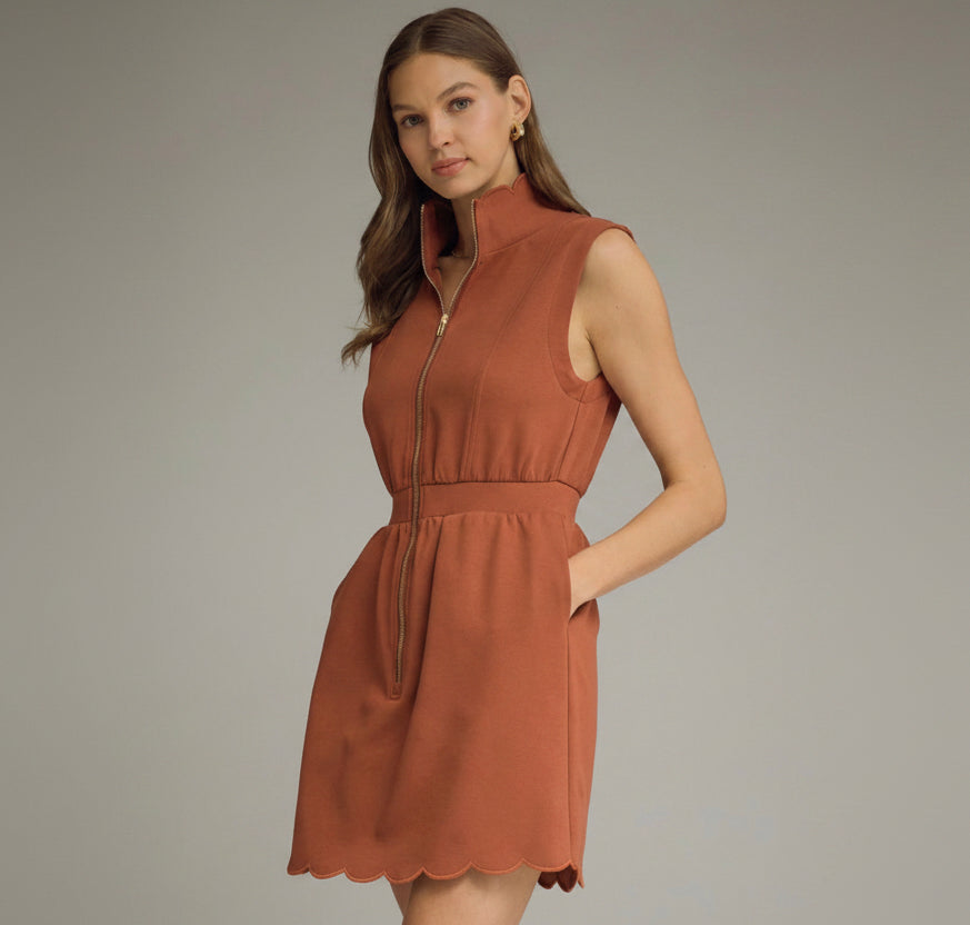 ENTRO | Women’s Solid Sleeveless Mini Dress with Scallop Collar