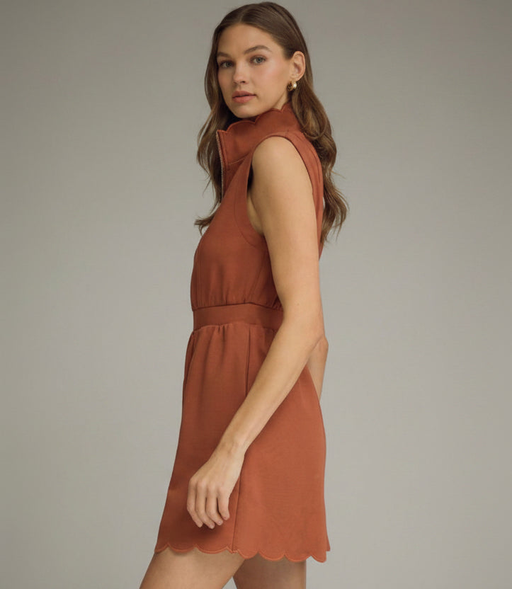 ENTRO | Women’s Solid Sleeveless Mini Dress with Scallop Collar