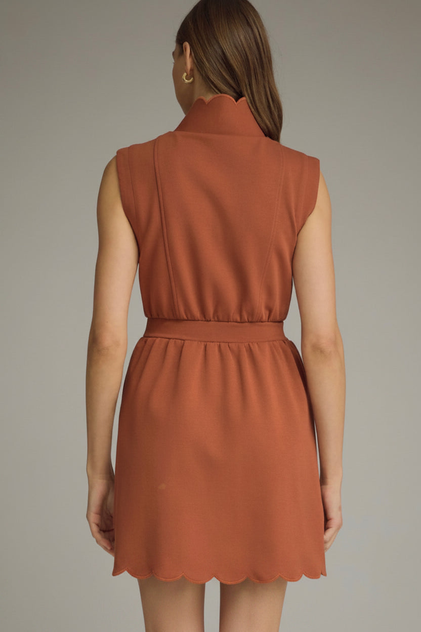 ENTRO | Women’s Solid Sleeveless Mini Dress with Scallop Collar