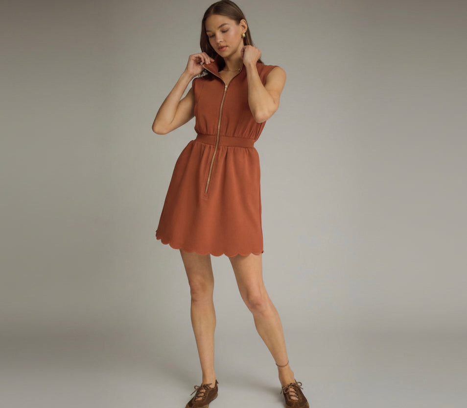 ENTRO | Women’s Solid Sleeveless Mini Dress with Scallop Collar